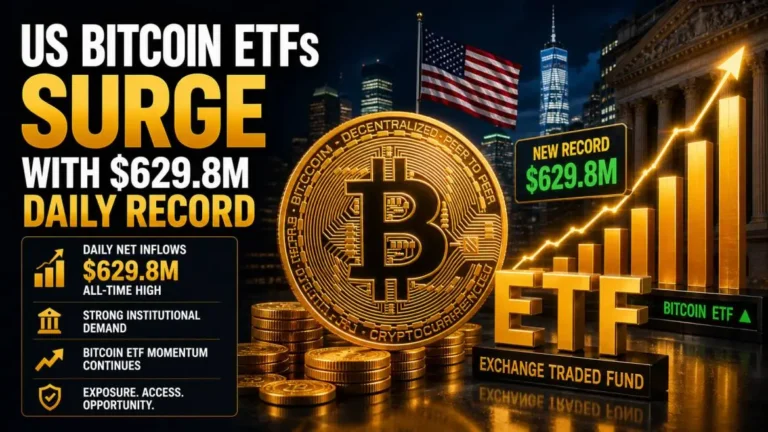 US Bitcoin ETFs Surge with $629.8M Daily Record